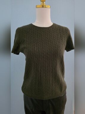 Lauren Ralph Lauren Olive Cable-Knit Short Sleeve Sweater